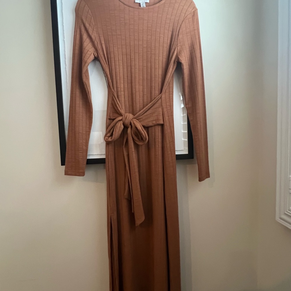 Nordstrom Tan Ribbed Long Sleeve Dress